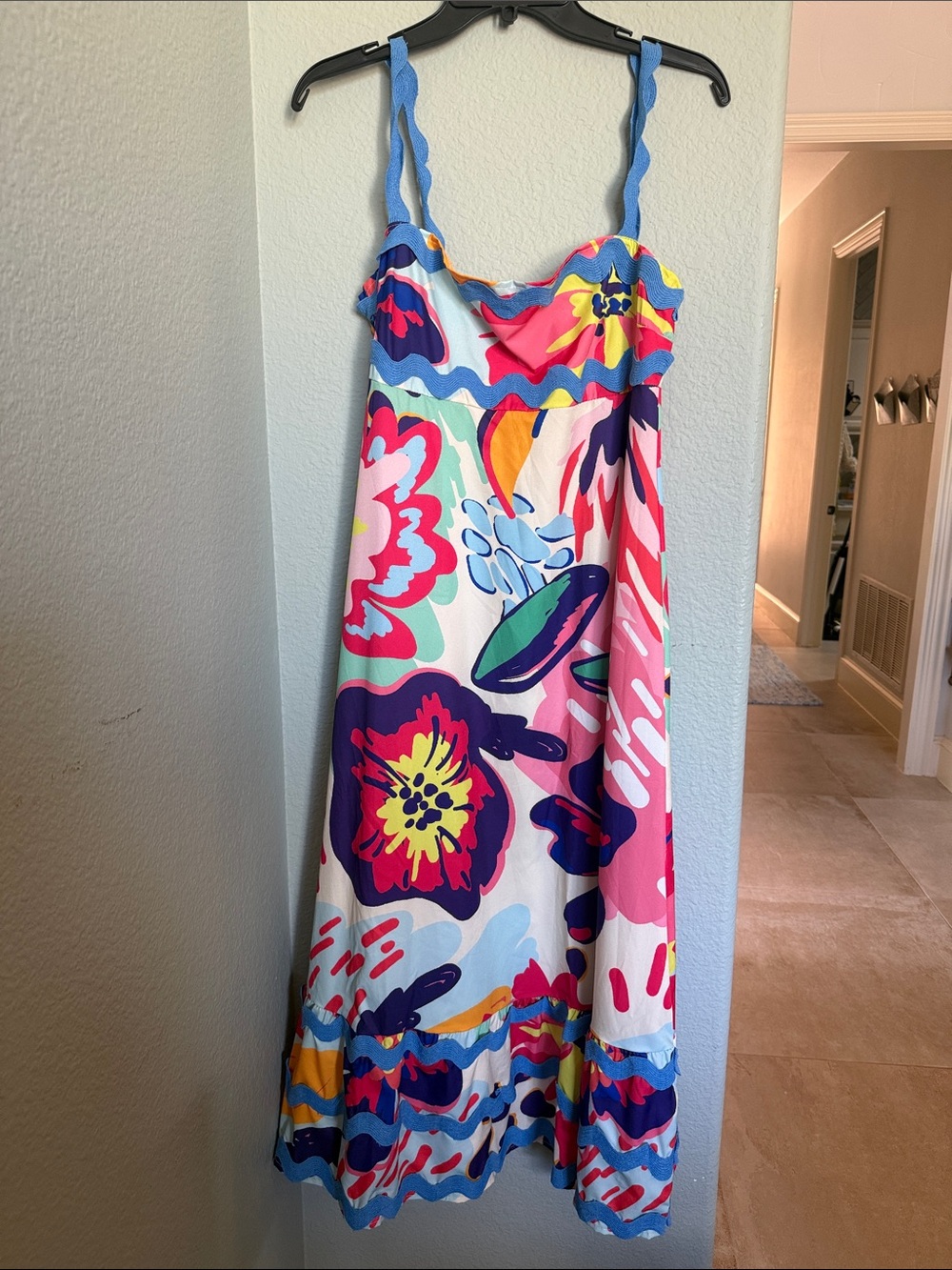 Amazon Women's Multicolor Floral Midi Dress - Pink & Blue